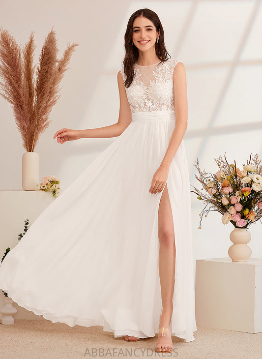 Split Floor-Length Wedding Fiona A-Line Dress Beading With Illusion Front Wedding Dresses