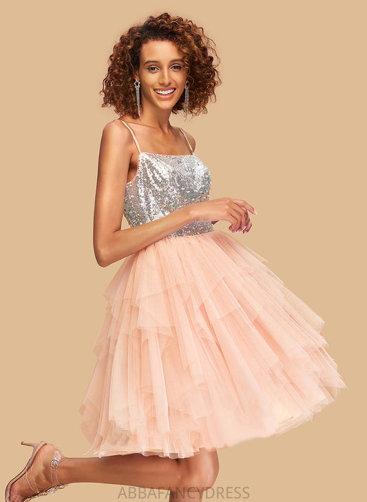 A-Line Square Dress Neckline Homecoming Sequins Knee-Length Homecoming Dresses With Erica Tulle