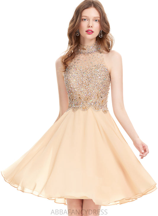 Knee-Length Dress A-Line Homecoming Dresses Scoop Homecoming Beading With Yasmine Sequins Neck Chiffon