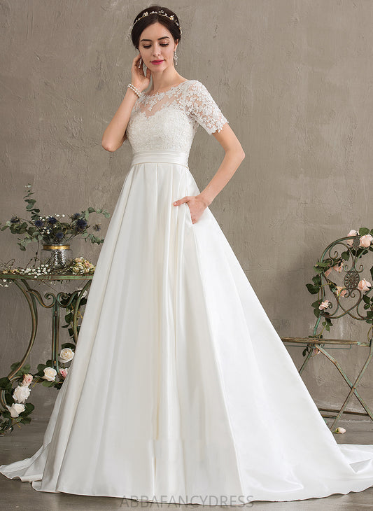 Beading Train Court Ball-Gown/Princess Pockets With Dress Wedding Dresses Wedding Sequins Lace Satin Savannah