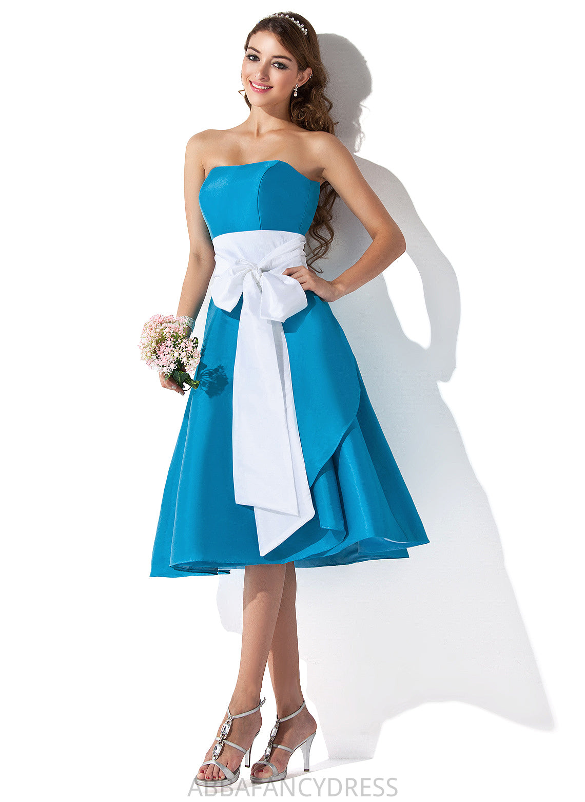 Bow(s) Neckline Silhouette Sweetheart A-Line Embellishment Knee-Length Length Sash Fabric Victoria Floor Length