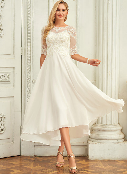 Wedding Dresses Sequins Scoop Wedding Chiffon Lace Beading Neck A-Line With Dress Ally Asymmetrical