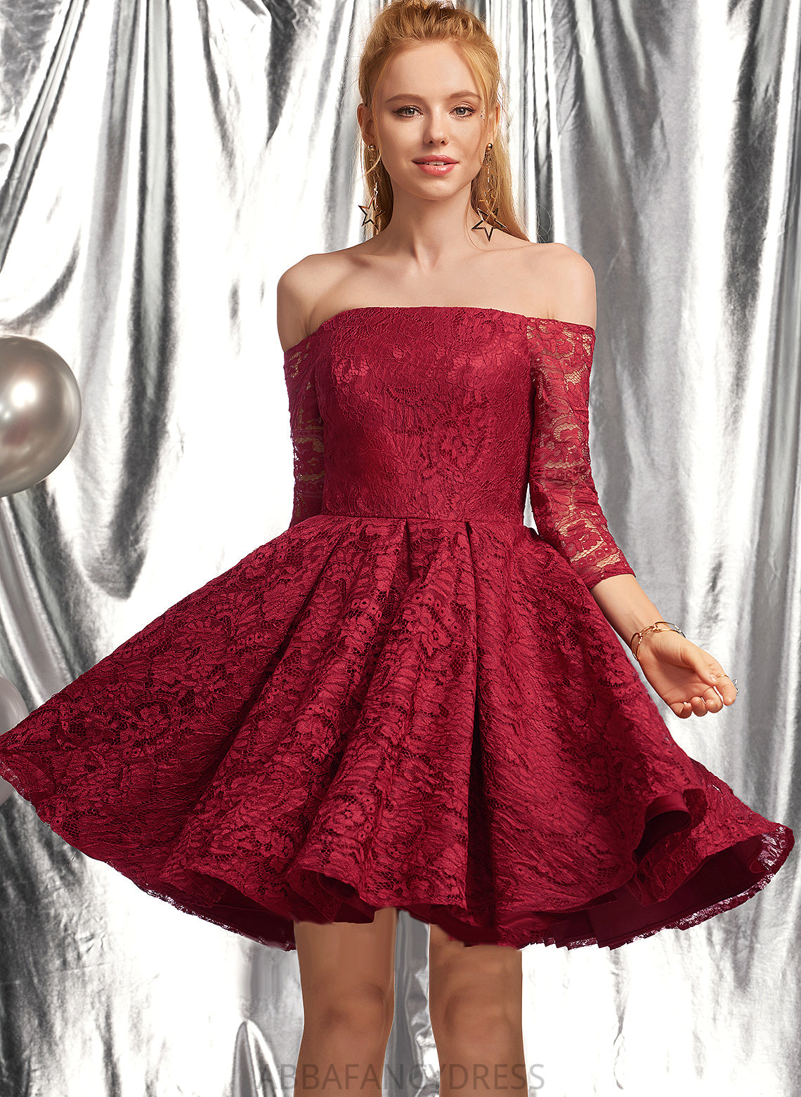 Lace Ruffle Homecoming Dresses With Off-the-Shoulder Dress Short/Mini Homecoming A-Line Jenna