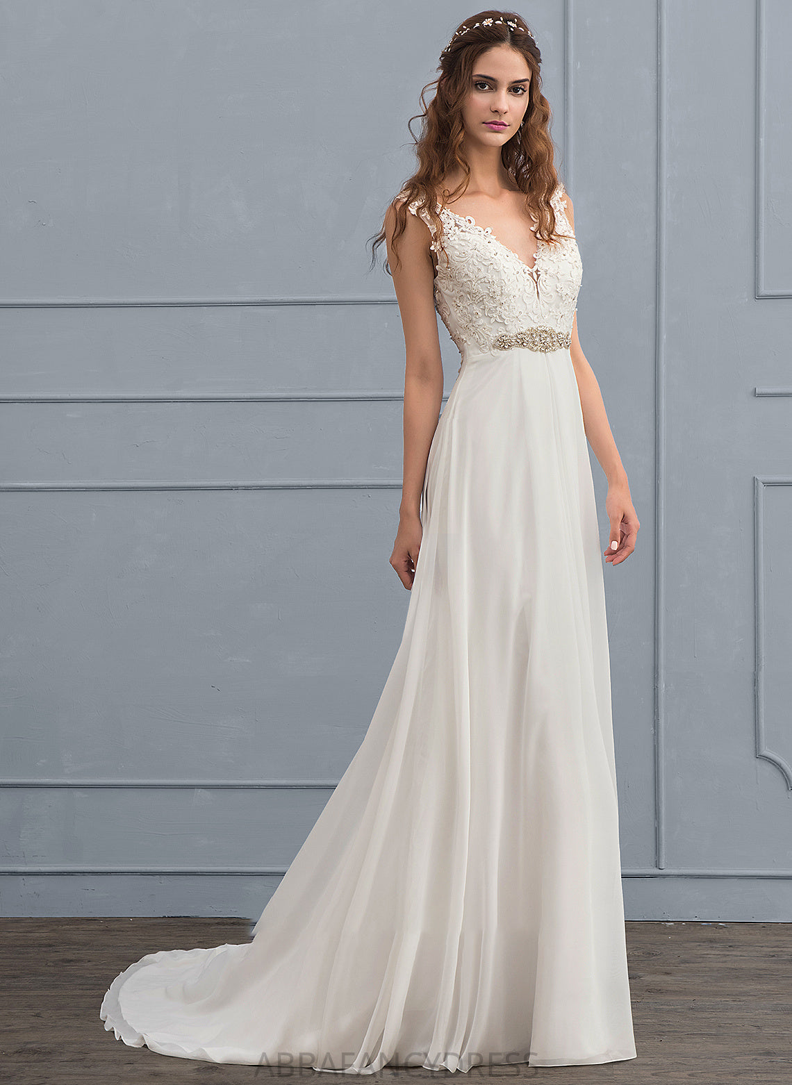 Sequins Wedding Dresses Chiffon A-Line V-neck Beading Mollie With Dress Train Wedding Court