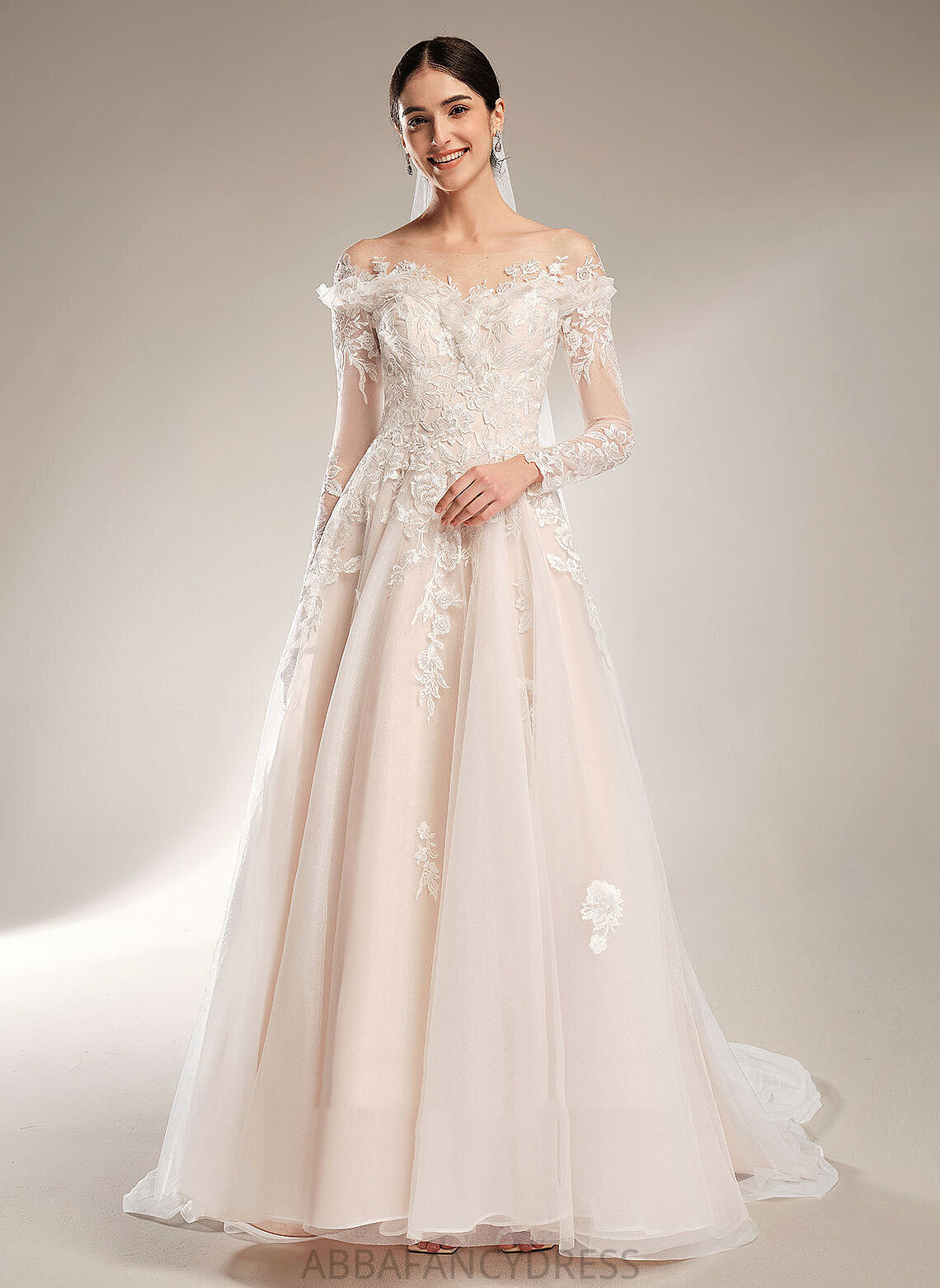 Train Tulle Lace Off-the-Shoulder Wedding Dresses With Dress Lily Wedding Court Ball-Gown/Princess Sequins