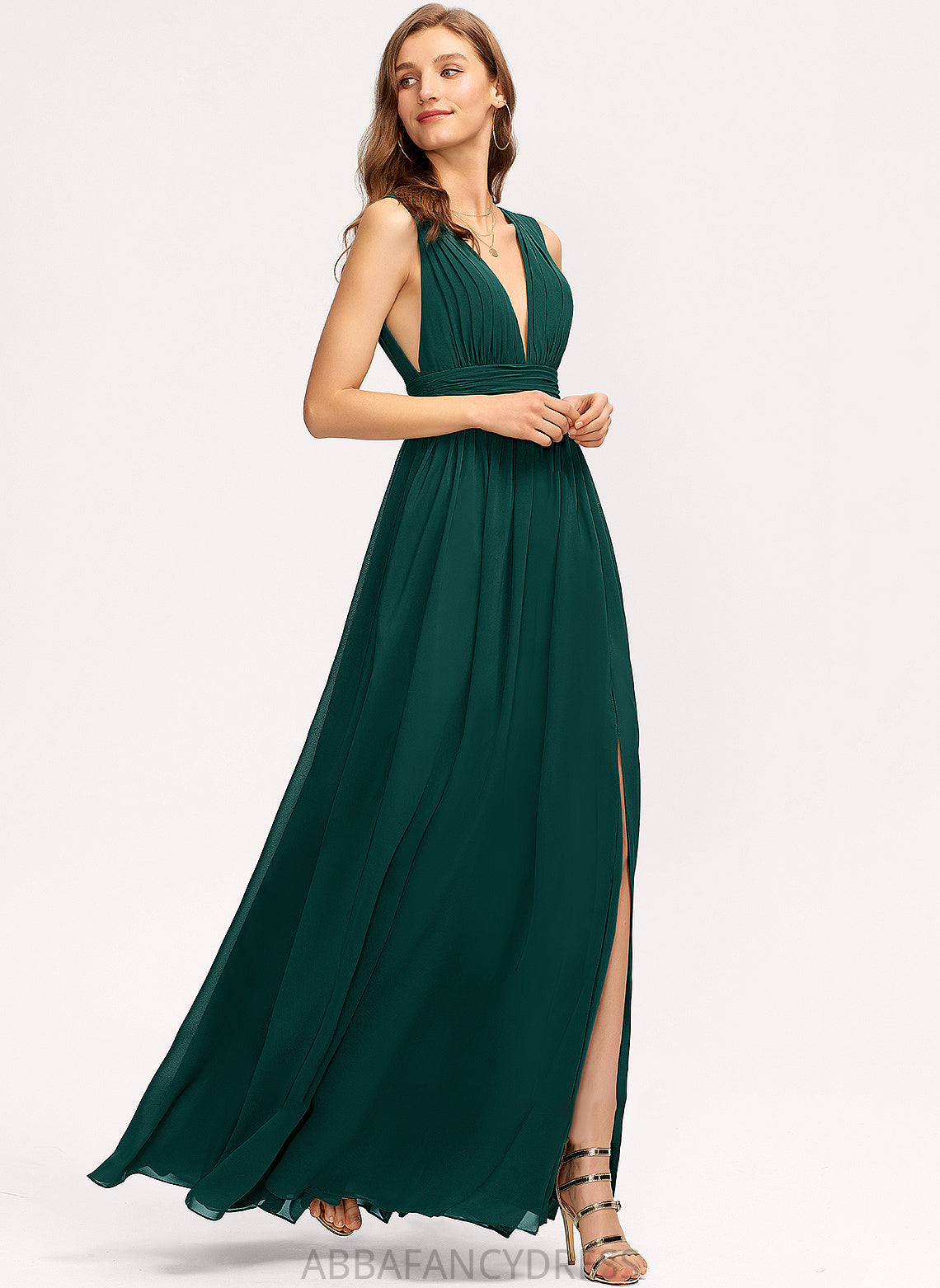 Prom Dresses Floor-Length Front Split V-neck With Alula A-Line Chiffon