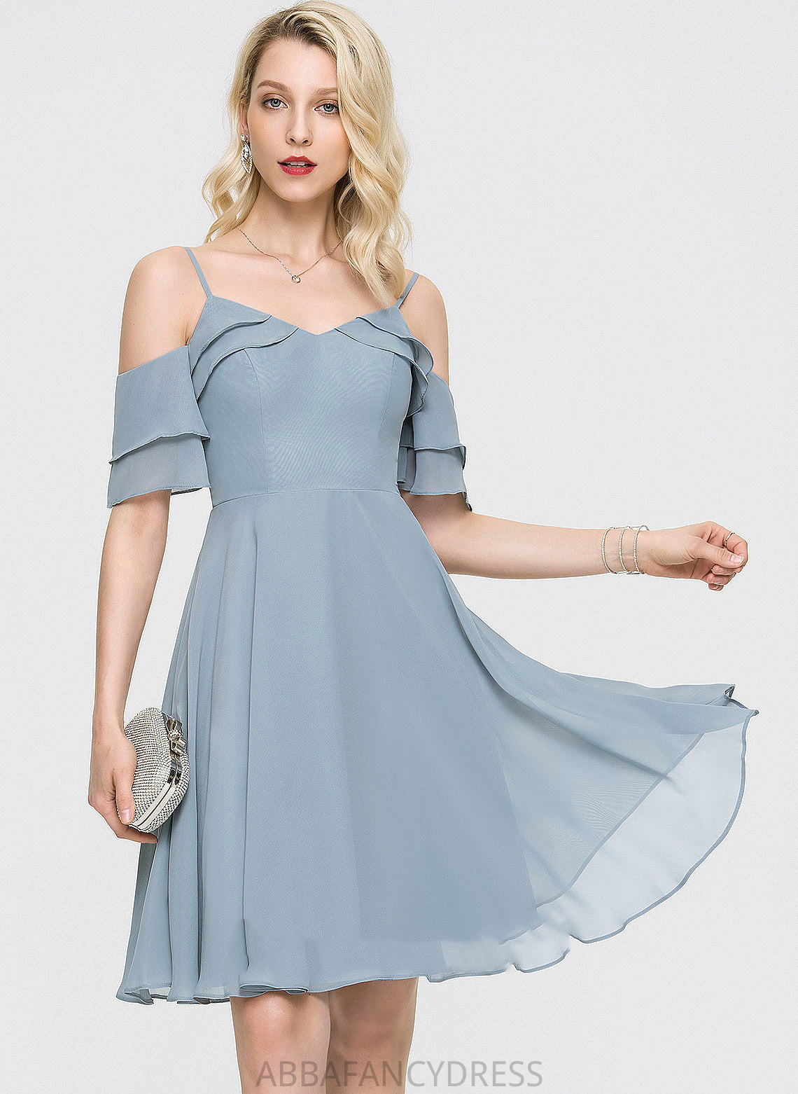 Homecoming Dresses A-Line Ruffles Madalyn With Cascading Homecoming V-neck Chiffon Dress Knee-Length