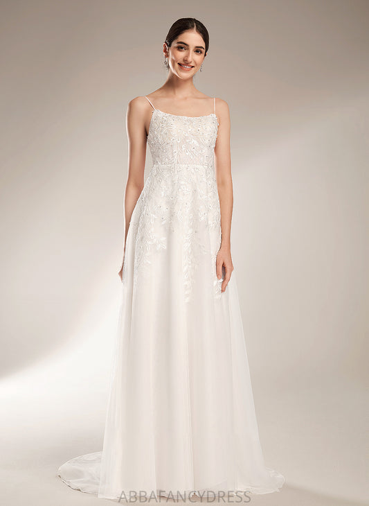 A-Line Train Sequins Wedding Dresses Dress With Neckline Square Court Wedding Beading Lilah