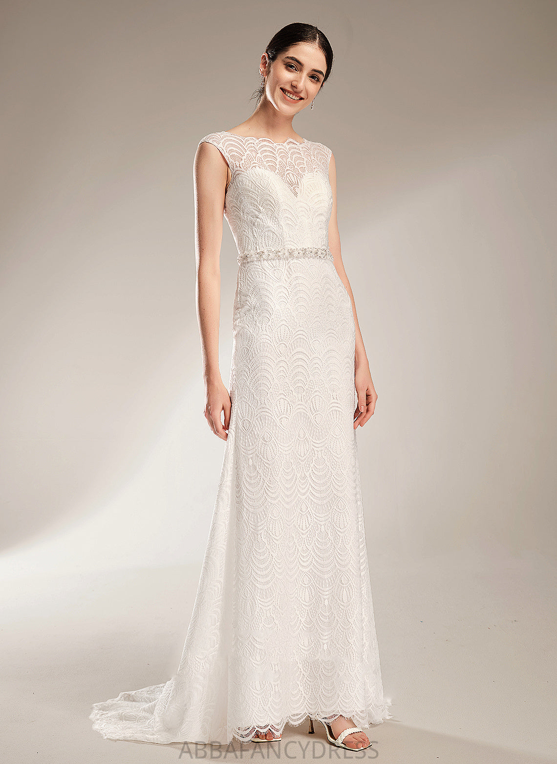 Scoop Dress Court Wedding Dresses Sheath/Column Nathalia Wedding Lace Train With Neck Sequins Beading