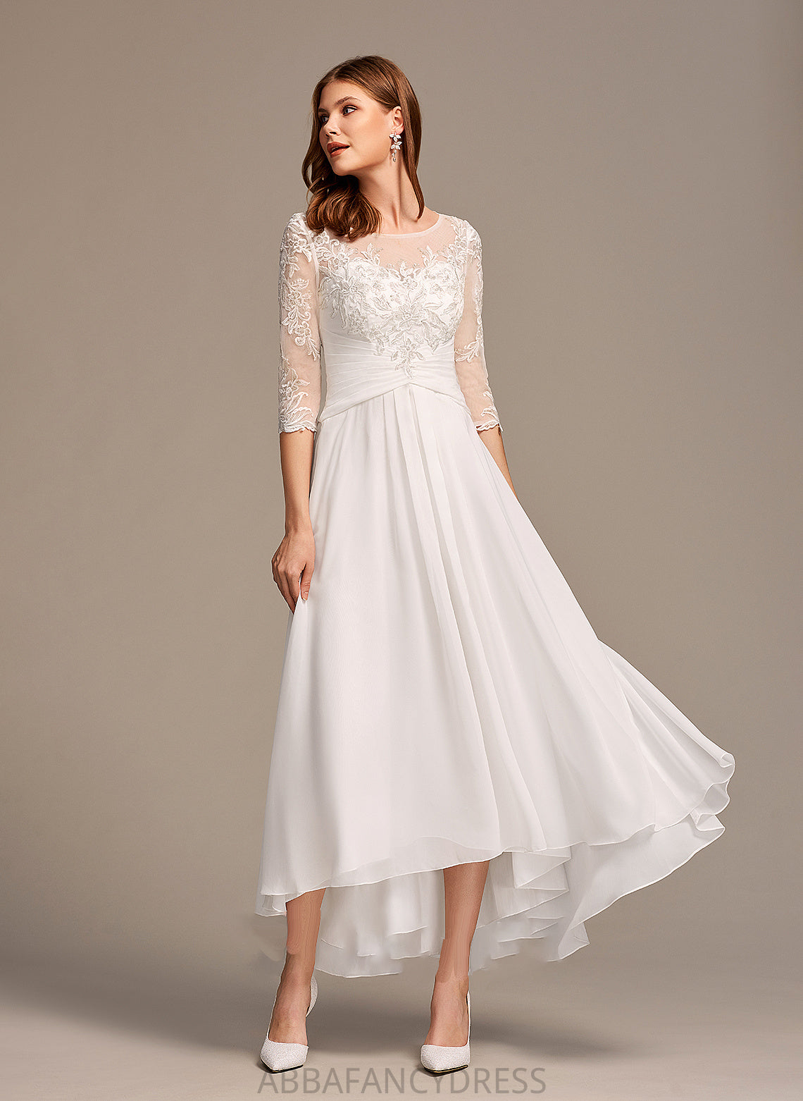 Mavis Lace Dress With A-Line Wedding Illusion Wedding Dresses Asymmetrical