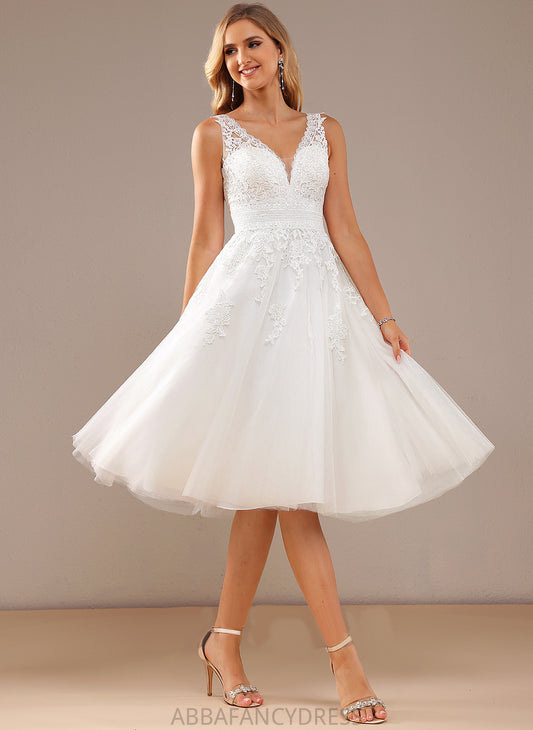 Kaia Wedding Dress Knee-Length Wedding Dresses A-Line V-neck With Lace Lace Tulle