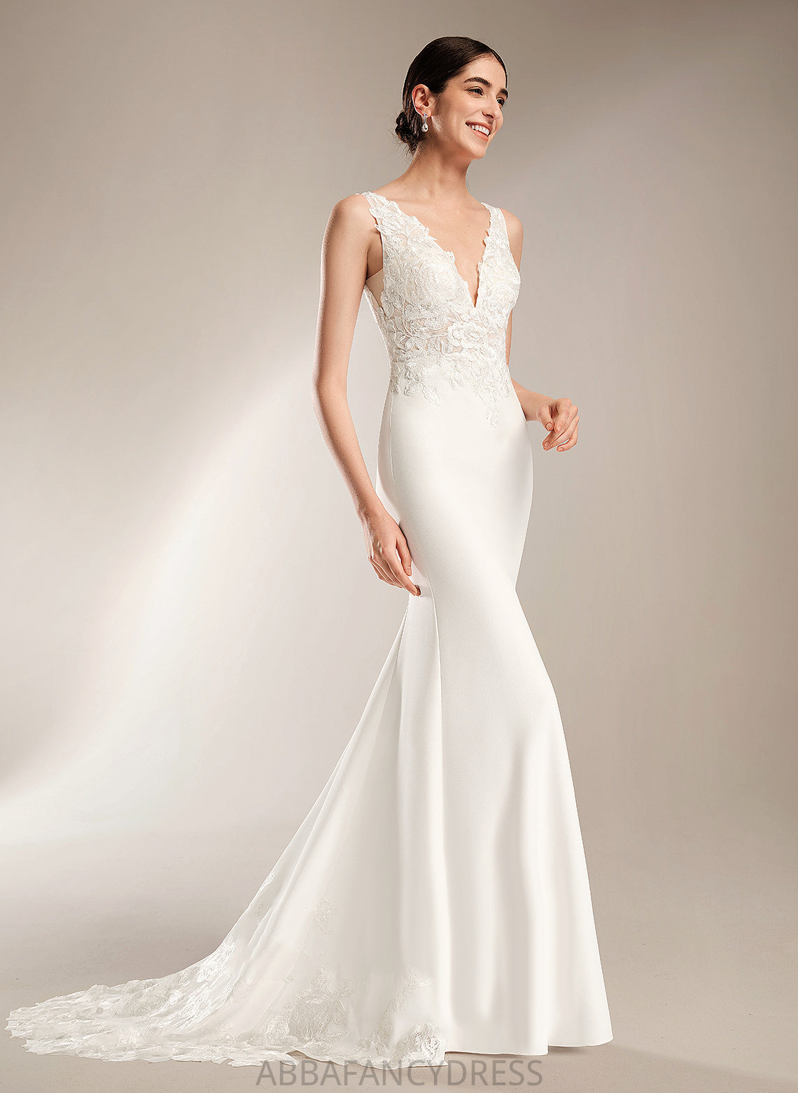 V-neck Sheath/Column Kaylyn Stretch Crepe Wedding Dresses With Dress Sequins Train Court Wedding