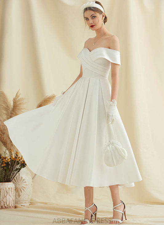 Anna With Pockets Satin A-Line Tea-Length Wedding Dresses Wedding Dress