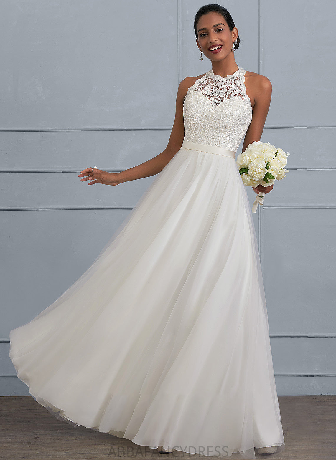 A-Line Dress Emilee Scoop Neck Floor-Length Wedding Tulle Wedding Dresses