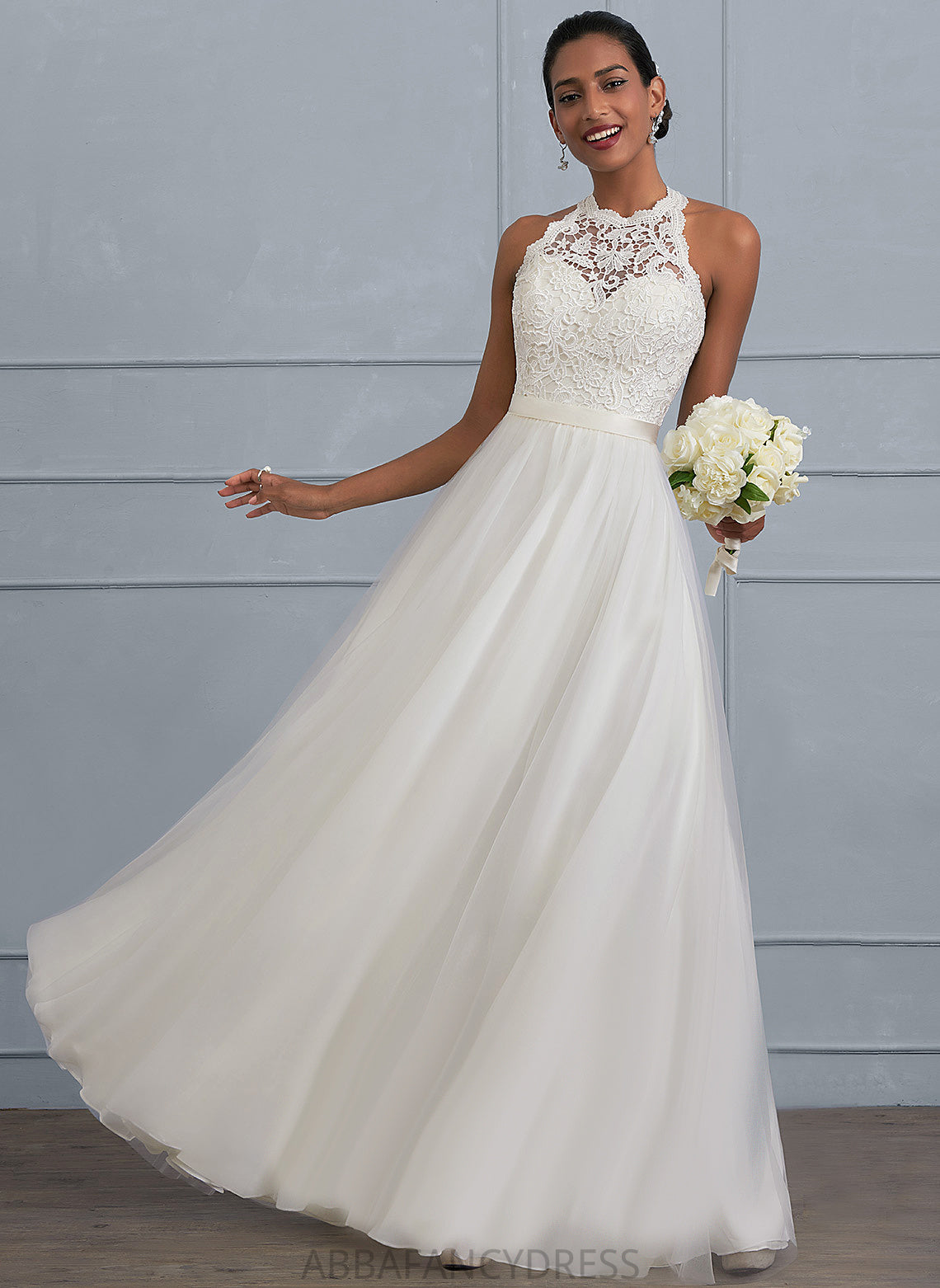 Makenzie Tulle Wedding Wedding Dresses Dress Scoop Charmeuse A-Line Lace Neck Floor-Length