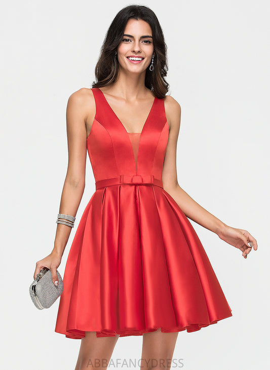 Homecoming Dresses Homecoming Short/Mini V-neck Bow(s) With Satin A-Line Isabella Dress