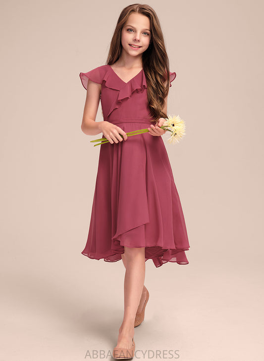 Madalynn With Junior Bridesmaid Dresses Asymmetrical V-neck Cascading A-Line Chiffon Ruffles