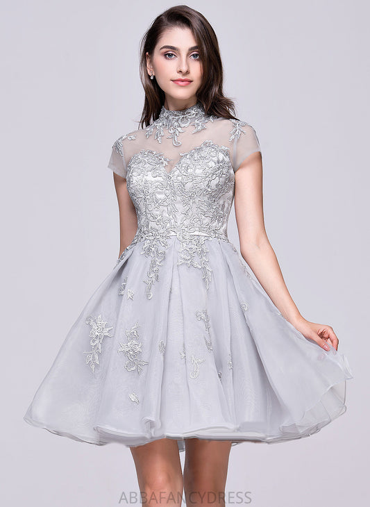 A-Line Lace High Short/Mini Dress With Homecoming Dresses Organza Lace Neck Tulle Nia Homecoming Appliques