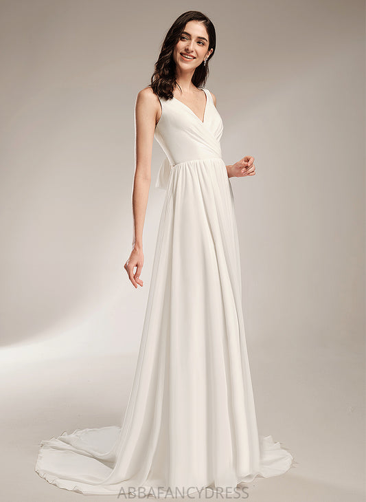 Wedding A-Line Wedding Dresses Chiffon Court Dress Train With Elsa Lace V-neck