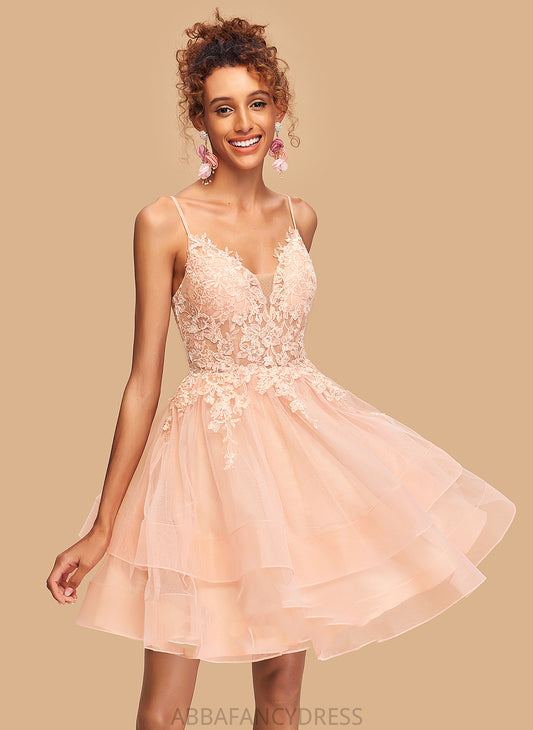 Tulle Lace With V-neck A-Line Short/Mini Sienna Dress Homecoming Homecoming Dresses