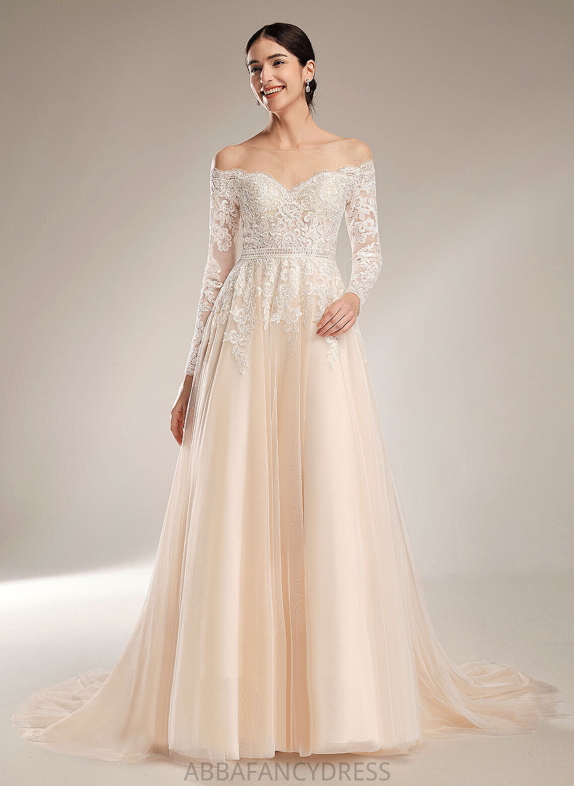 Wedding Dresses Lace Sequins Illusion With Chapel Train Tulle Ball-Gown/Princess Dress Cornelia Wedding