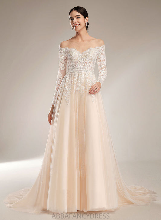 Wedding Dresses Lace Sequins Illusion With Chapel Train Tulle Ball-Gown/Princess Dress Cornelia Wedding