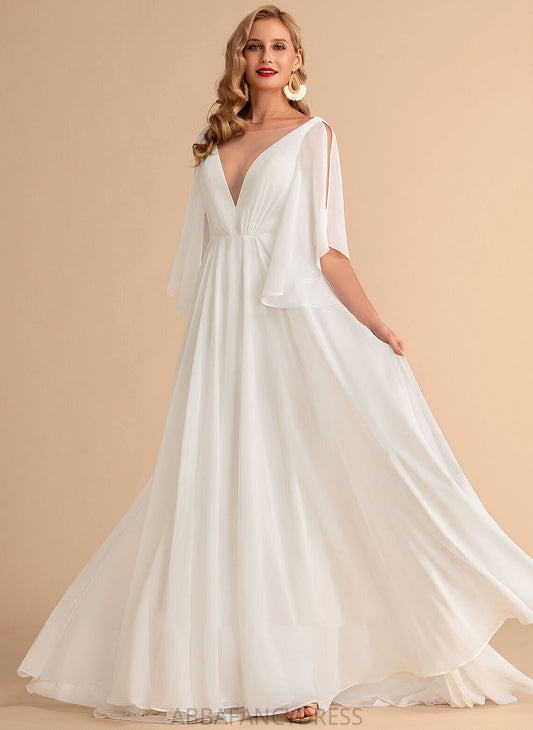 V-neck Wedding Dresses Dress Haven Wedding Chiffon Train A-Line Sweep