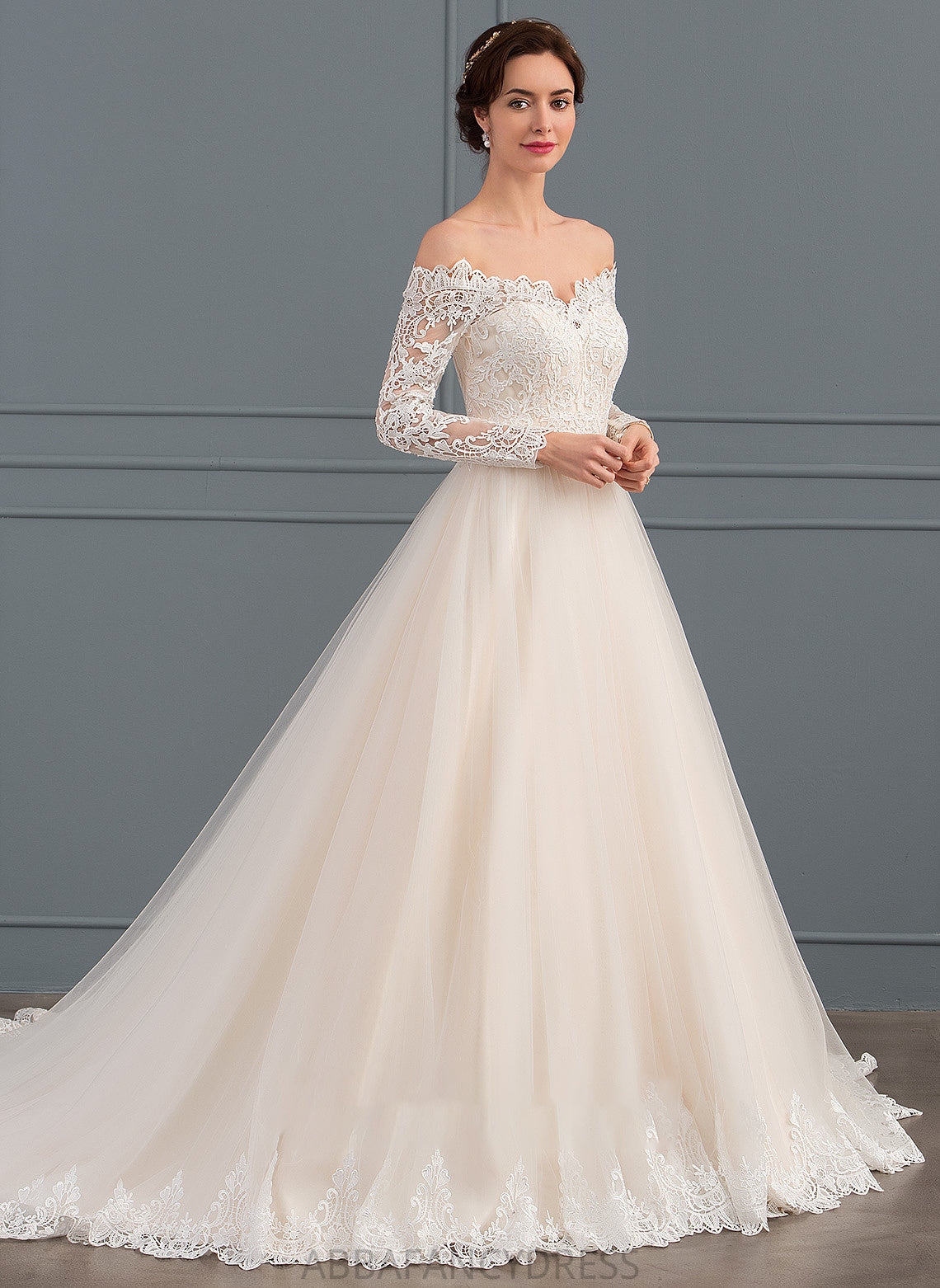 Wedding Dresses Dress Lace Wedding Tulle Train Ball-Gown/Princess Chapel Caitlyn