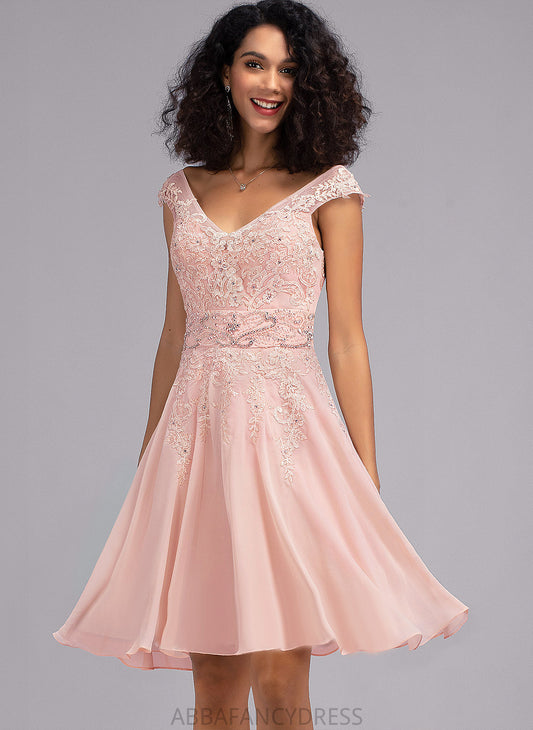 Lace Beading Chiffon Homecoming With Homecoming Dresses V-neck Carly A-Line Knee-Length Dress