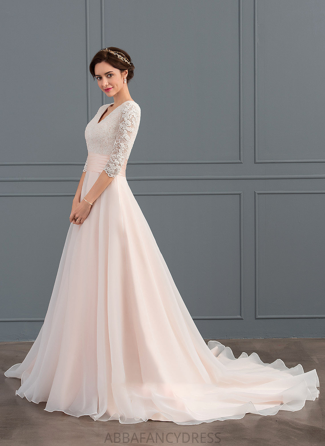 Ball-Gown/Princess Dress Wedding With Organza Train Wedding Dresses Ruffle V-neck Court Bryanna