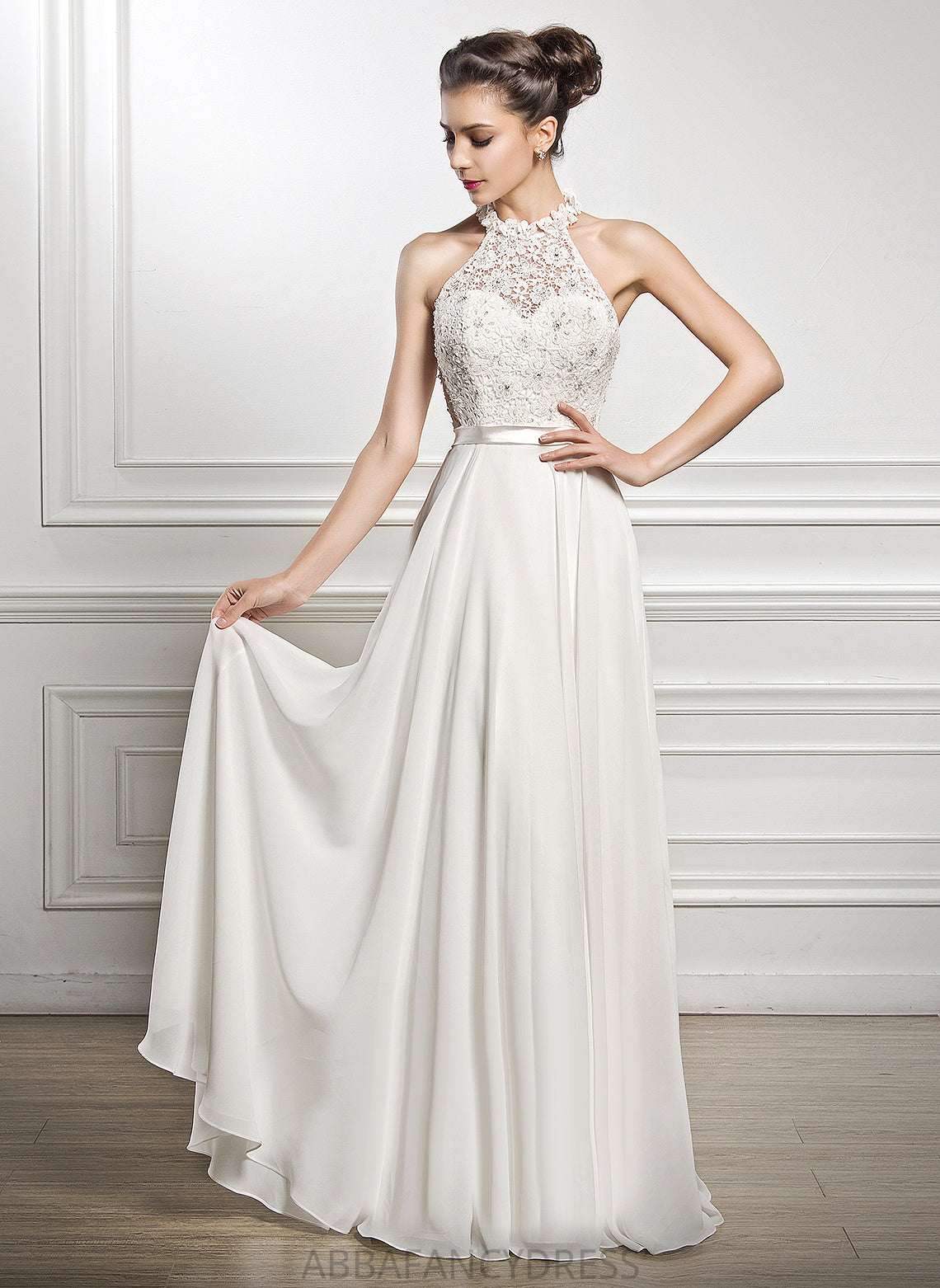 Paige Wedding Dresses Chiffon A-Line Wedding Lace Beading Neck Dress With Floor-Length Scoop Sequins