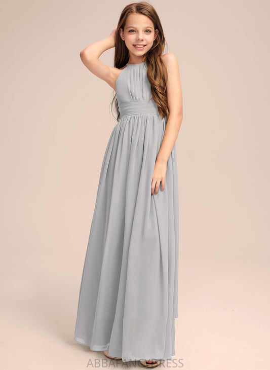 Chiffon Ruffle Raven Junior Bridesmaid Dresses Floor-Length With A-Line Neck Scoop