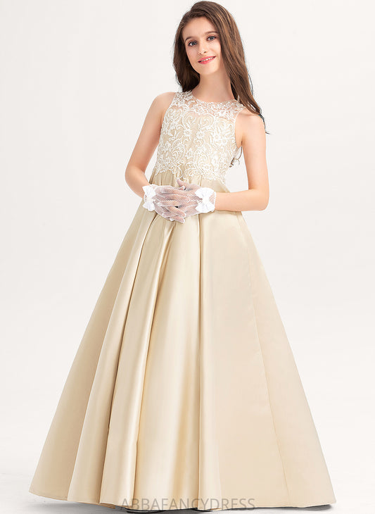 Neck Junior Bridesmaid Dresses Ball-Gown/Princess Bailey Lace Scoop Satin Floor-Length