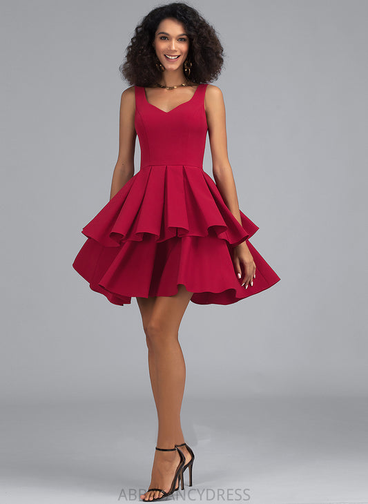 With Cascading Homecoming Homecoming Dresses Gisselle Crepe Ruffles Short/Mini Stretch A-Line Dress V-neck