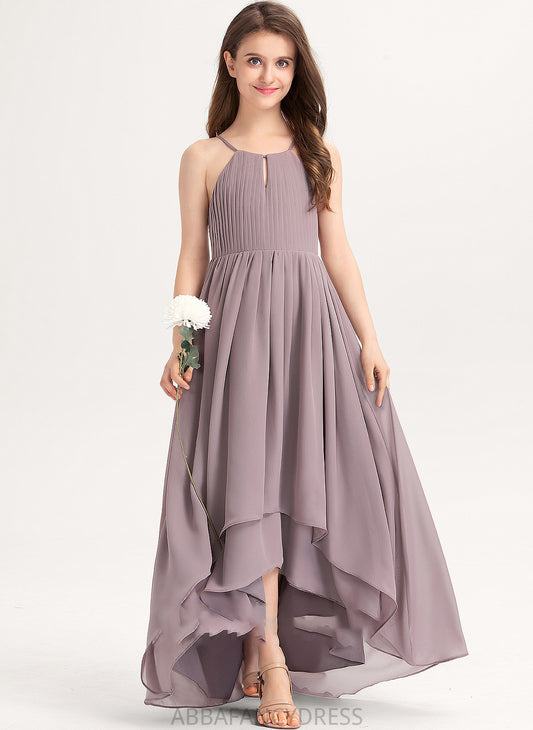 Junior Bridesmaid Dresses Chiffon Bow(s) Makenzie Neck Asymmetrical With Scoop Ruffle A-Line