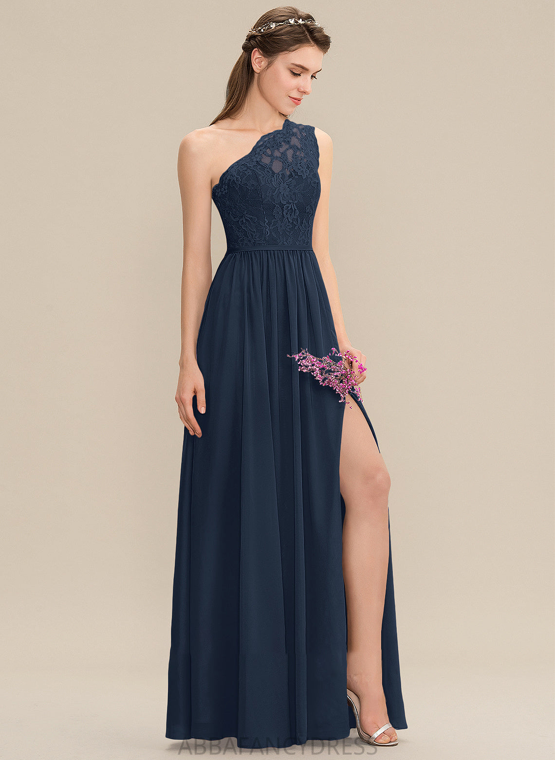 Floor-Length Embellishment One-Shoulder A-Line Neckline Length SplitFront Silhouette Fabric Jessie