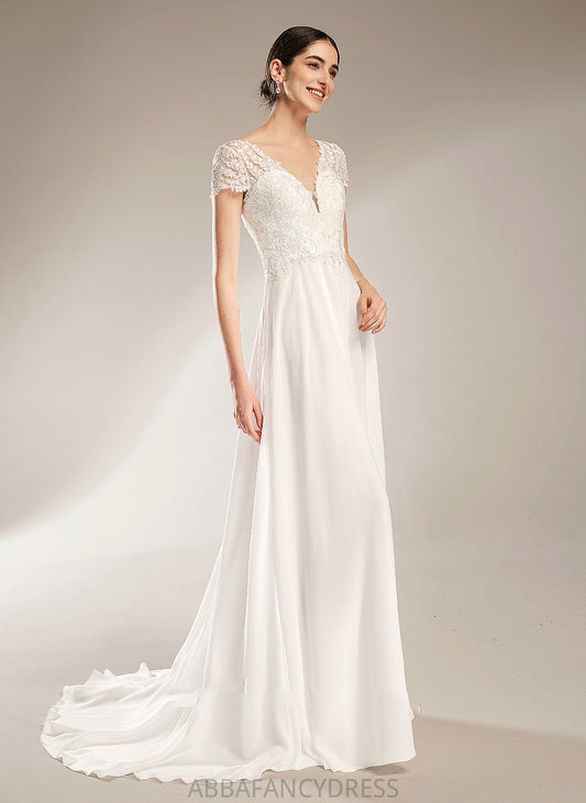 Bow(s) A-Line Train Wedding With V-neck Court Cierra Wedding Dresses Dress