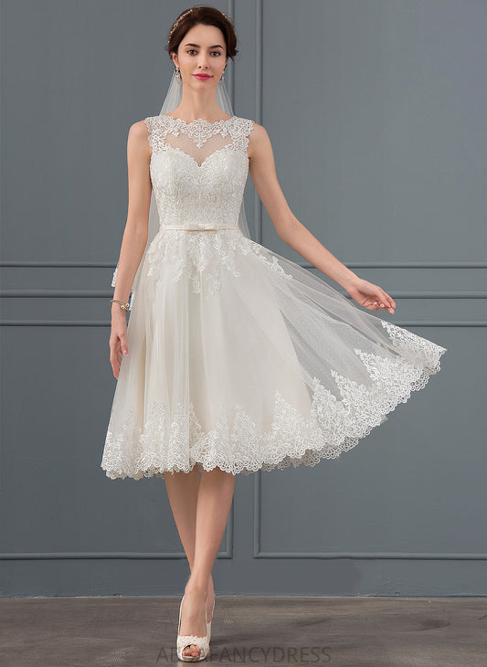 Helena A-Line Wedding Dresses Tulle Wedding Illusion With Dress Satin Bow(s) Knee-Length Lace