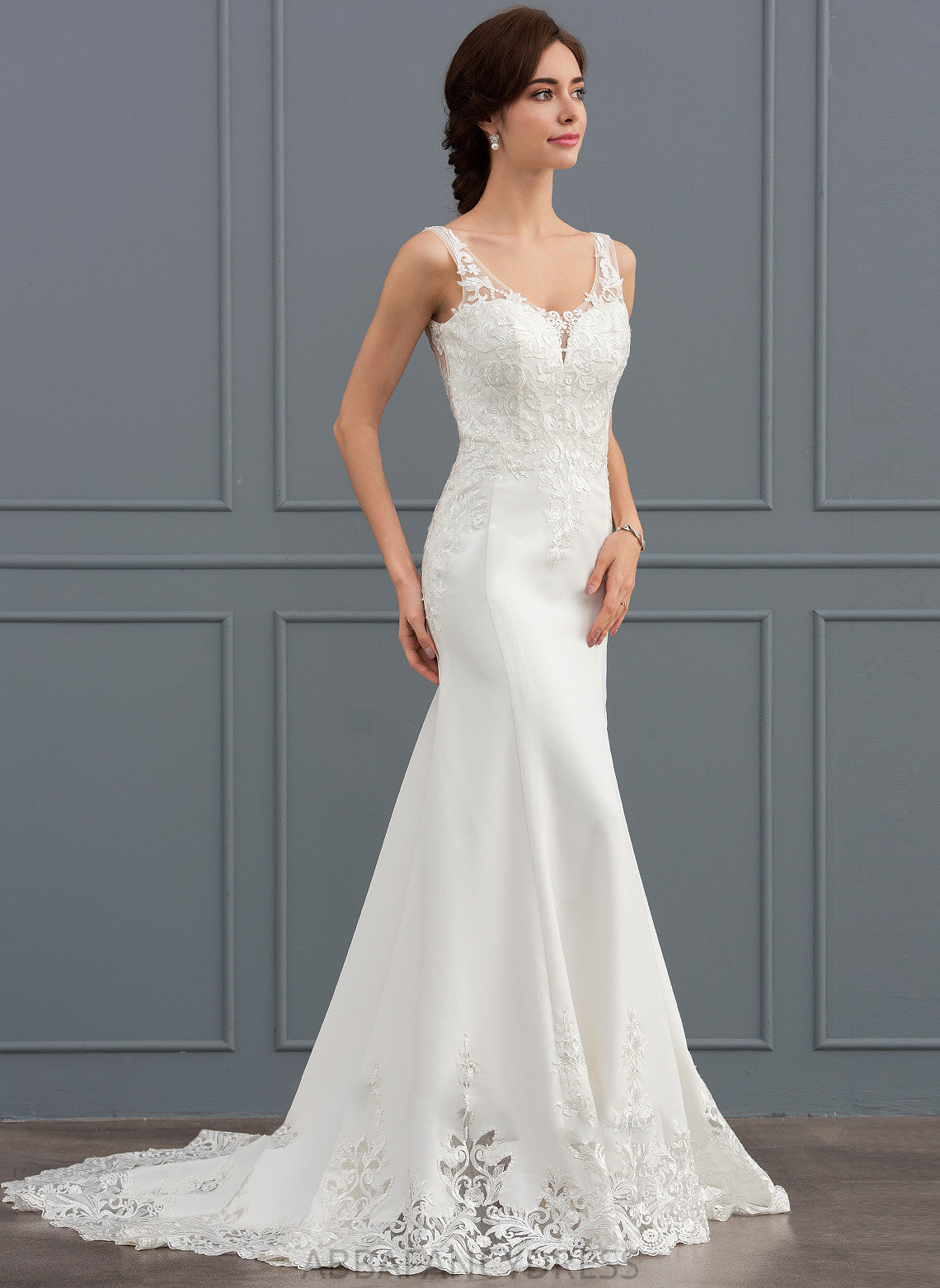 Stretch Trumpet/Mermaid Crepe Wedding Train Alexus With Court Dress Lace V-neck Sequins Wedding Dresses