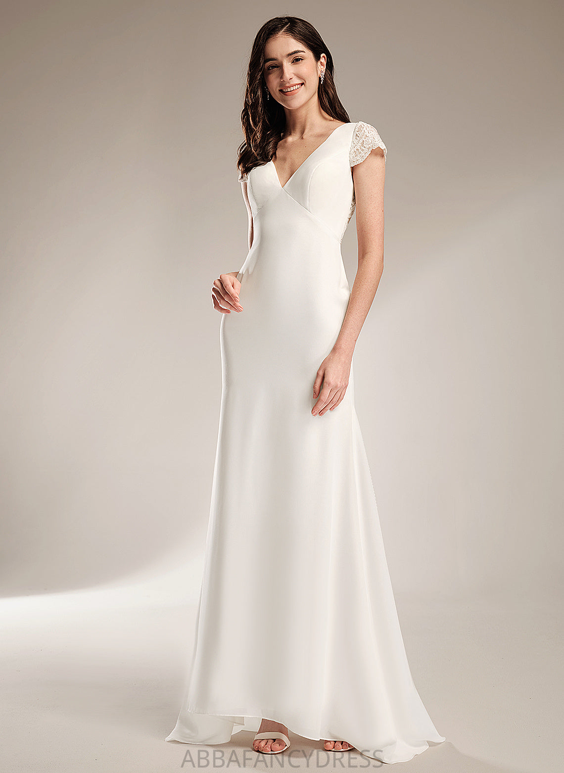 Wedding Dresses Train Dress Sheath/Column Wedding Magdalena Lace With V-neck Sweep Chiffon