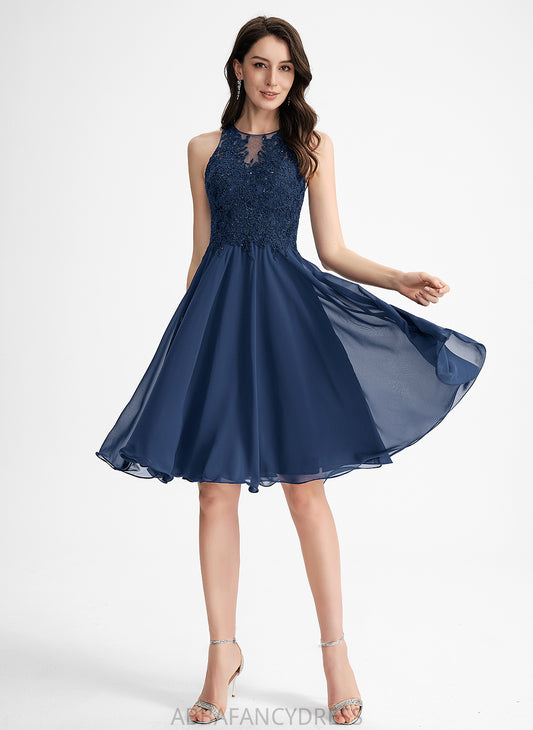 Lace Beading Scoop Neck Dress A-Line With Knee-Length Homecoming Dresses Homecoming Chiffon Reina