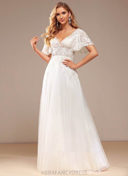 Floor-Length Wedding Lace Lace V-neck Beading Tulle Sequins Dress A-Line Wedding Dresses Kristin With