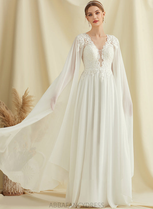 Floor-Length Lace Dress V-neck Chiffon A-Line Wedding With Sequins Wedding Dresses Annabel