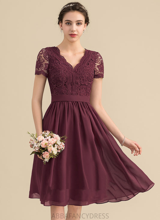 Chiffon Dress Lace Homecoming V-neck With Knee-Length Reagan A-Line Homecoming Dresses Lace