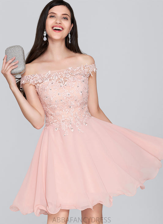 Chiffon Short/Mini Off-the-Shoulder Gwendoline Dress Homecoming A-Line Lace Homecoming Dresses Beading With