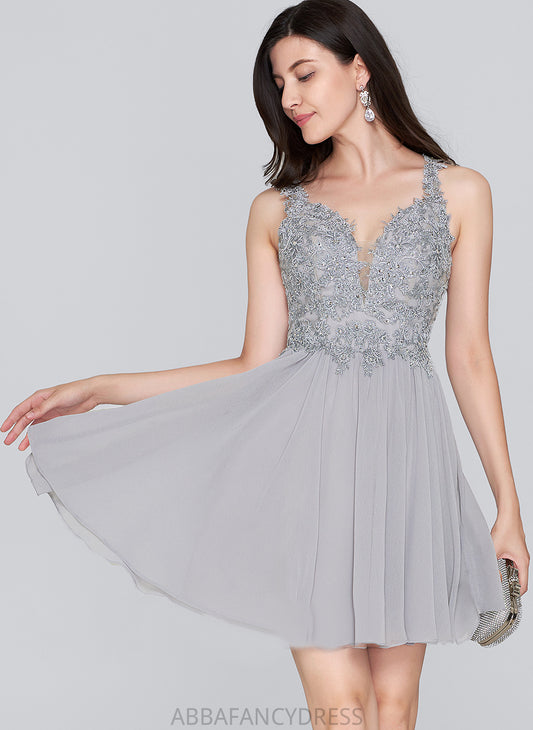 Beading Short/Mini Sweetheart Homecoming Dresses Sequins Kimora Lace With A-Line Homecoming Dress Chiffon