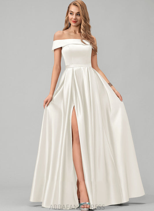 Front Dress Wedding Dresses Ball-Gown/Princess Cassandra Off-the-Shoulder With Split Floor-Length Wedding Satin Pockets