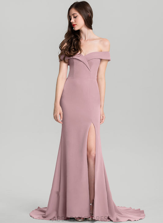 Crepe Anika Train Wedding Dresses Stretch Wedding Sweep Off-the-Shoulder Sheath/Column Dress