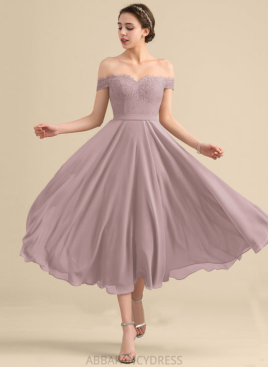 Beading With Homecoming Off-the-Shoulder Chiffon Homecoming Dresses Lace A-Line Kendall Tea-Length Dress