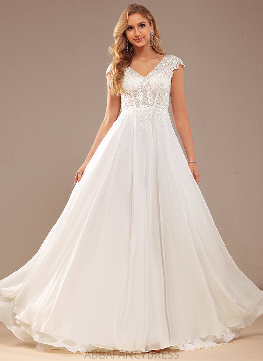 Wedding Dresses Lace Wedding Kamari With Lace V-neck Train A-Line Chiffon Dress Sweep